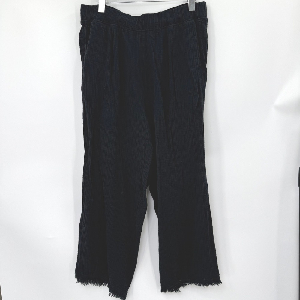 Prana Hideaways Women XL Black Gauze Boho Wide Leg Beachy Coastal Organic Cotton